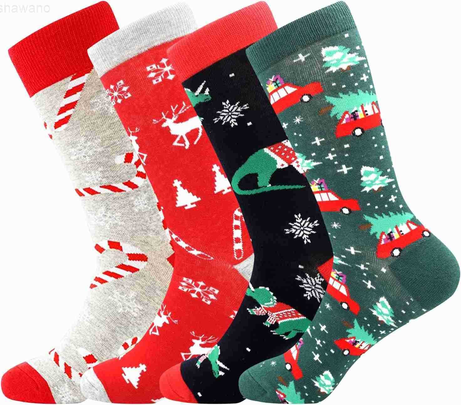 4 Pairs Christmas Socks for Men Christmas Gifts for Father Fun Novelty Cotton Crew Socks Stocking Stuffers for DadW251105
