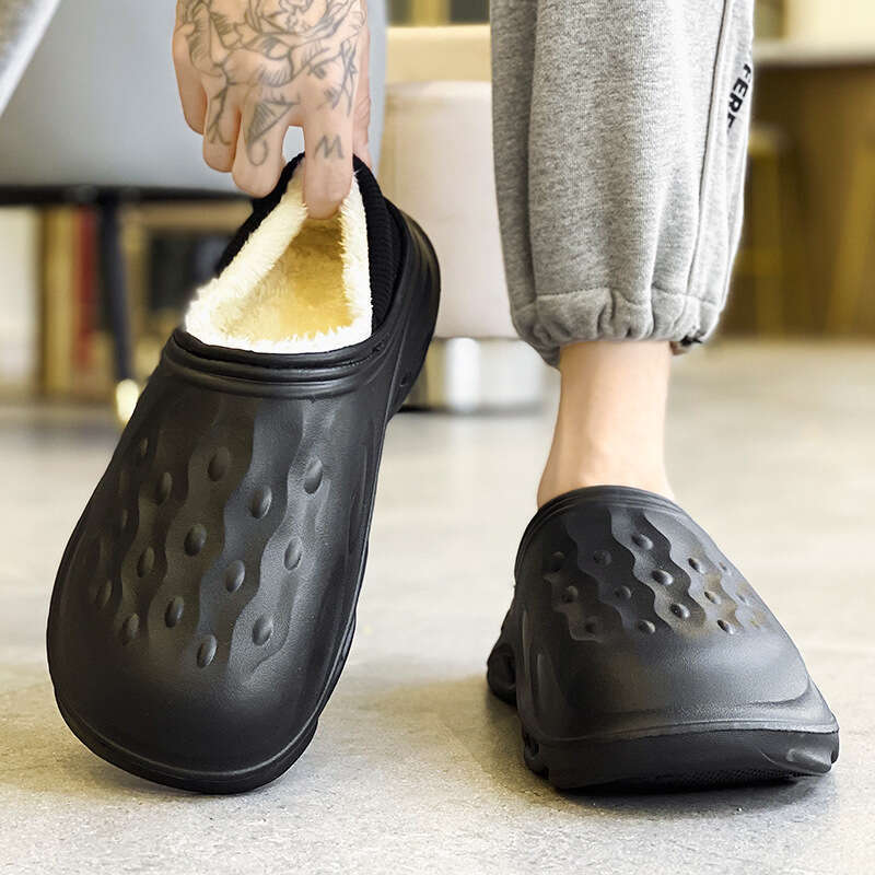Large waterproof cotton for men, sizes 38-47, 2023 winter home and indoor warm fur slippers