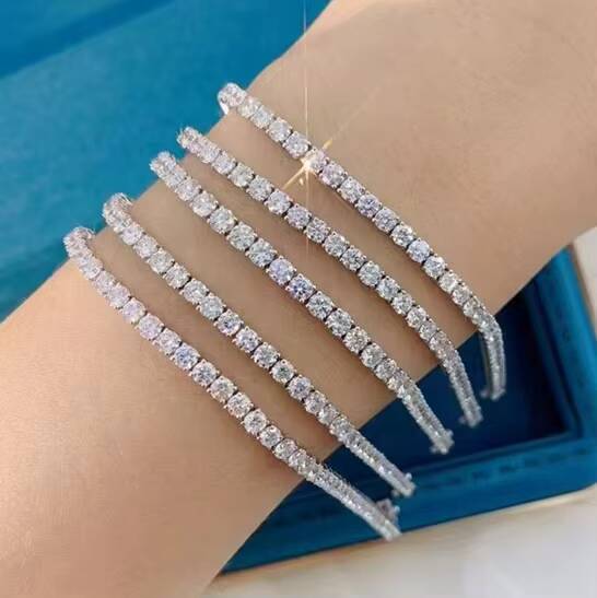 925 Sterling Silver Fine Jewelry Bracelet Mens Womens Hip Hop Iced Tennis Chain VVS Moissanite Diamond Elegant Stylish Bangles