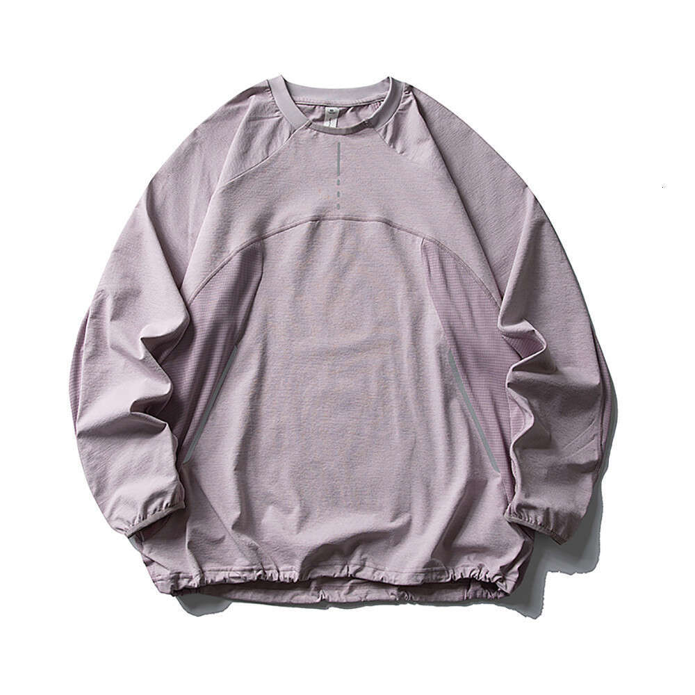 Mountain Style Outdoor Sports Loose Long Sleeve T-Shirt for Men, European and American Trendy Brand, Color Block Patchwork, Drawstring Hem Top