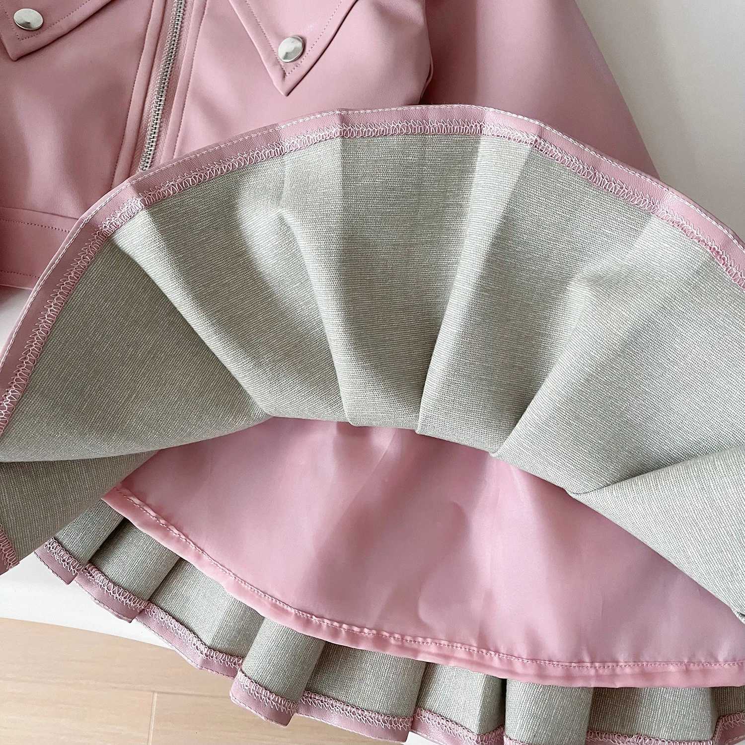 Autumn New Korean Style Girls Leather Jacket Set with Pleated Skirt Two-Piece Set Y251105