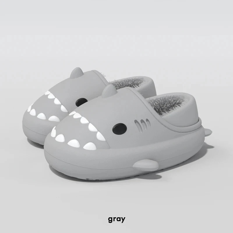 Litfun Fuzzy Shark Slippers For Women Men Winter Indoor Plush Cartoon Cotton Shoes Outdoor Adults Kids Waterproof Furry Shoe 251031