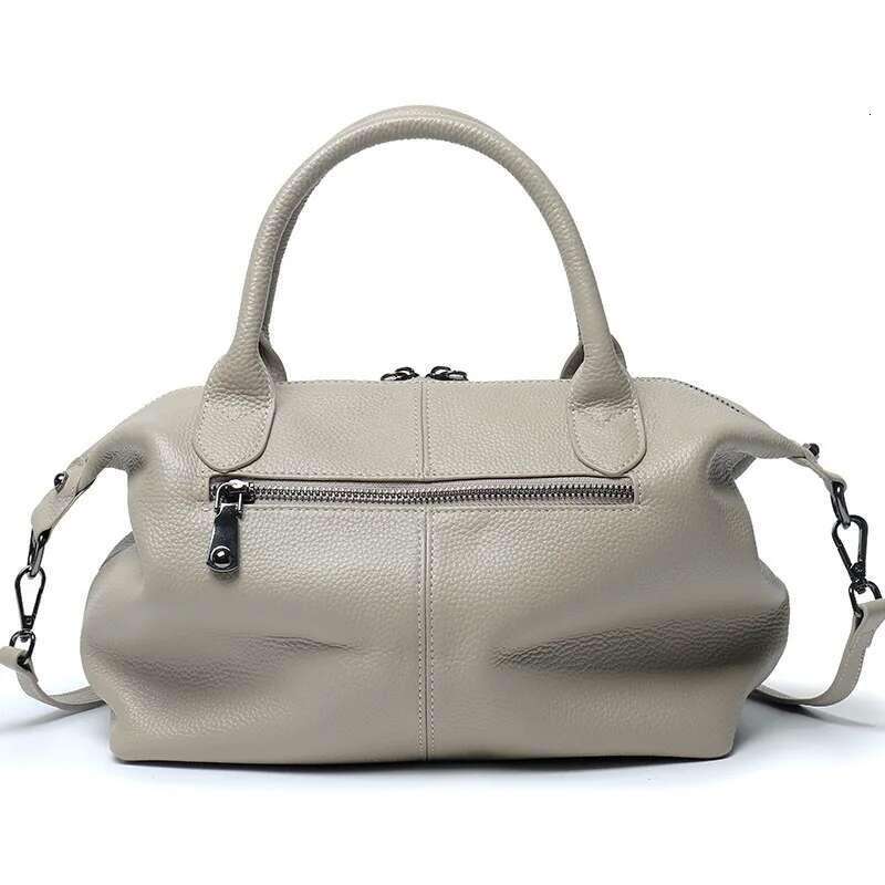 New Classic Design Leisure Top Layer Cowhide Leather Tote Grey High Quality Large Capacity Women's Handbag Soft Shoulder Bag
