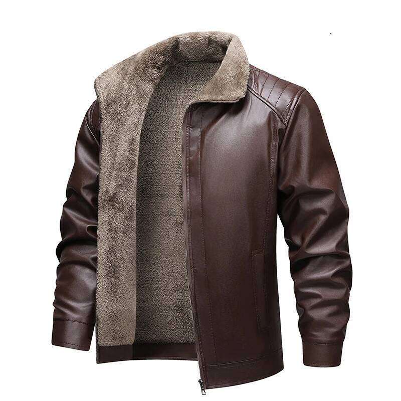 Men Winter Fleece Lined Biker Jackets Fashion Motorcycle Jacket Faux Leather Coat Outwear Casual Streetwear