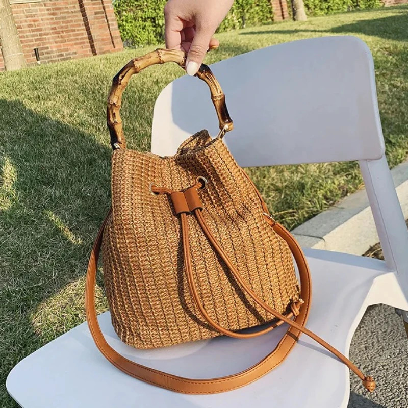 Summer Beach Straw Bucket Bags Weave Tote Bag Female Bohemian Shoulder Bags for Women Lady Travel Handbags and Purses 251104