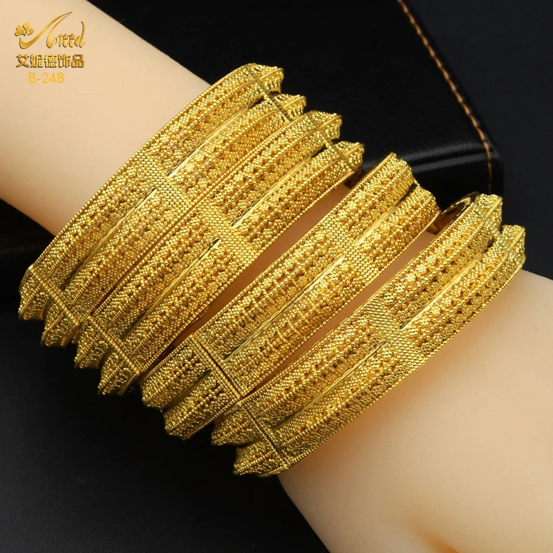 ANIID Indian 24K Gold Color Bangle Bracelet Jewelry Indian Women Charm Bangles African Wedding Anniversary Gifts 251031