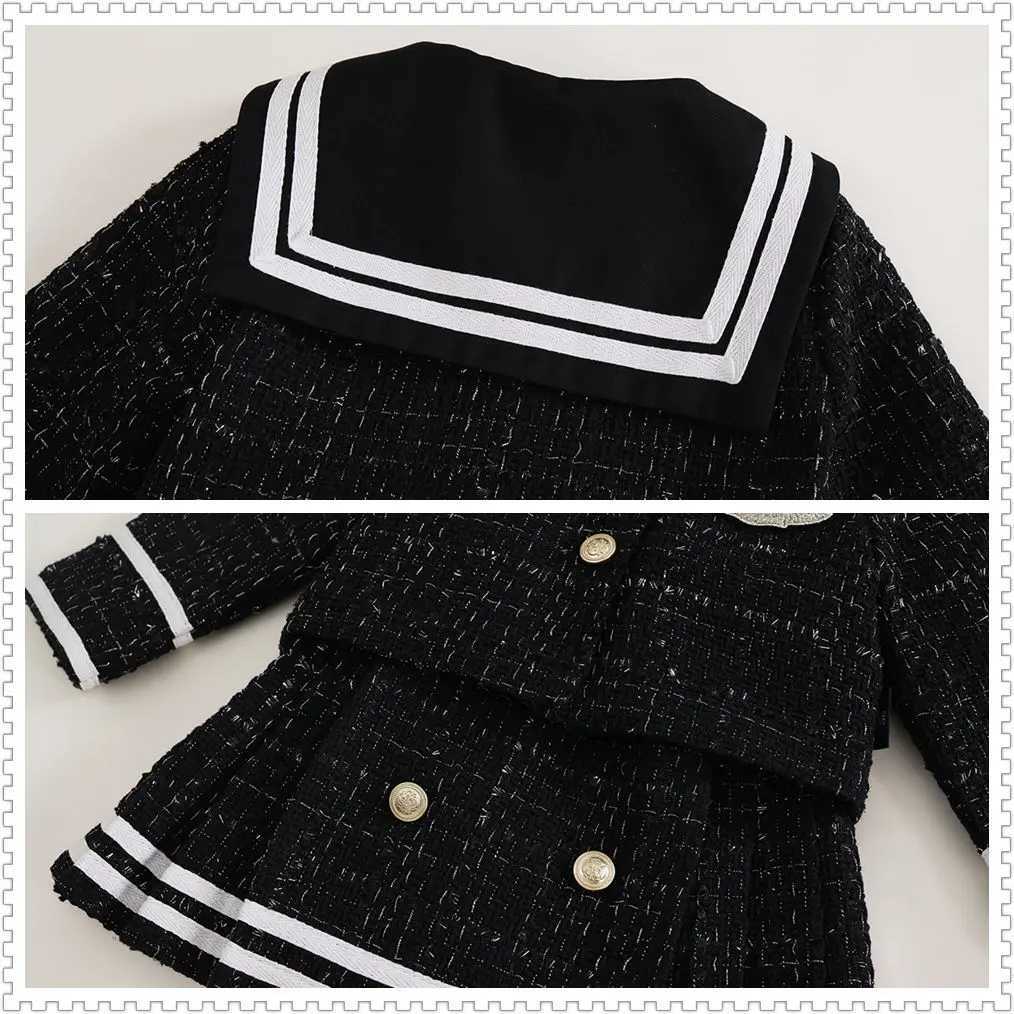 Preppy Style Tweed Coat Pleated Skirt 2 Piece Set for Toddler Girls Outfits with JK Sailor Collar Spring Autumn School Uniform Y251105