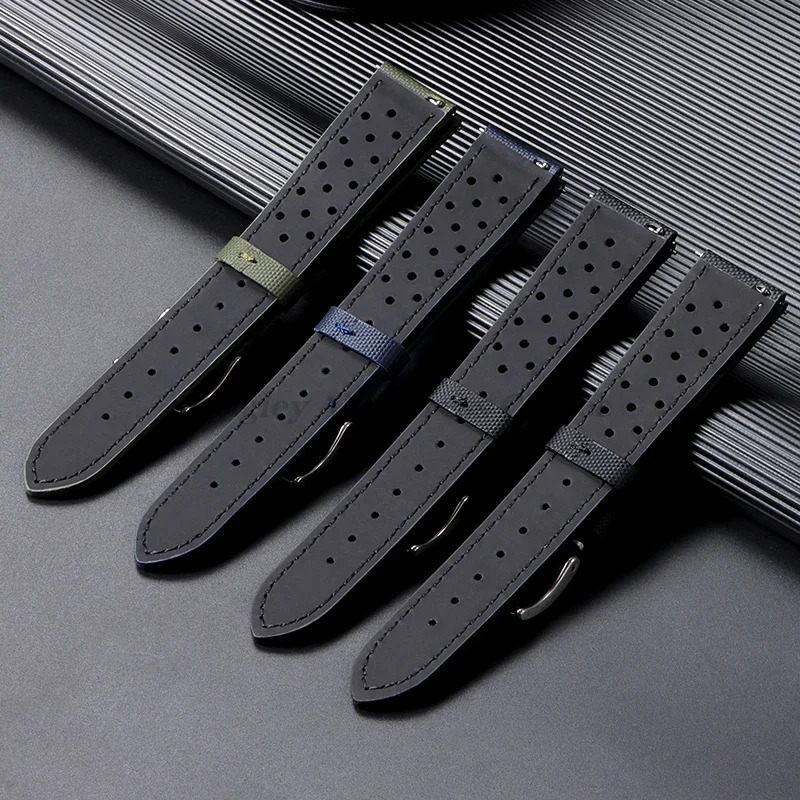 Premium Sailcloth Watch Strap 18mm 20mm 22mm Rally Racing Watch Strap Quick Release Perforated Breathable Mens Sport Watchbands 251104