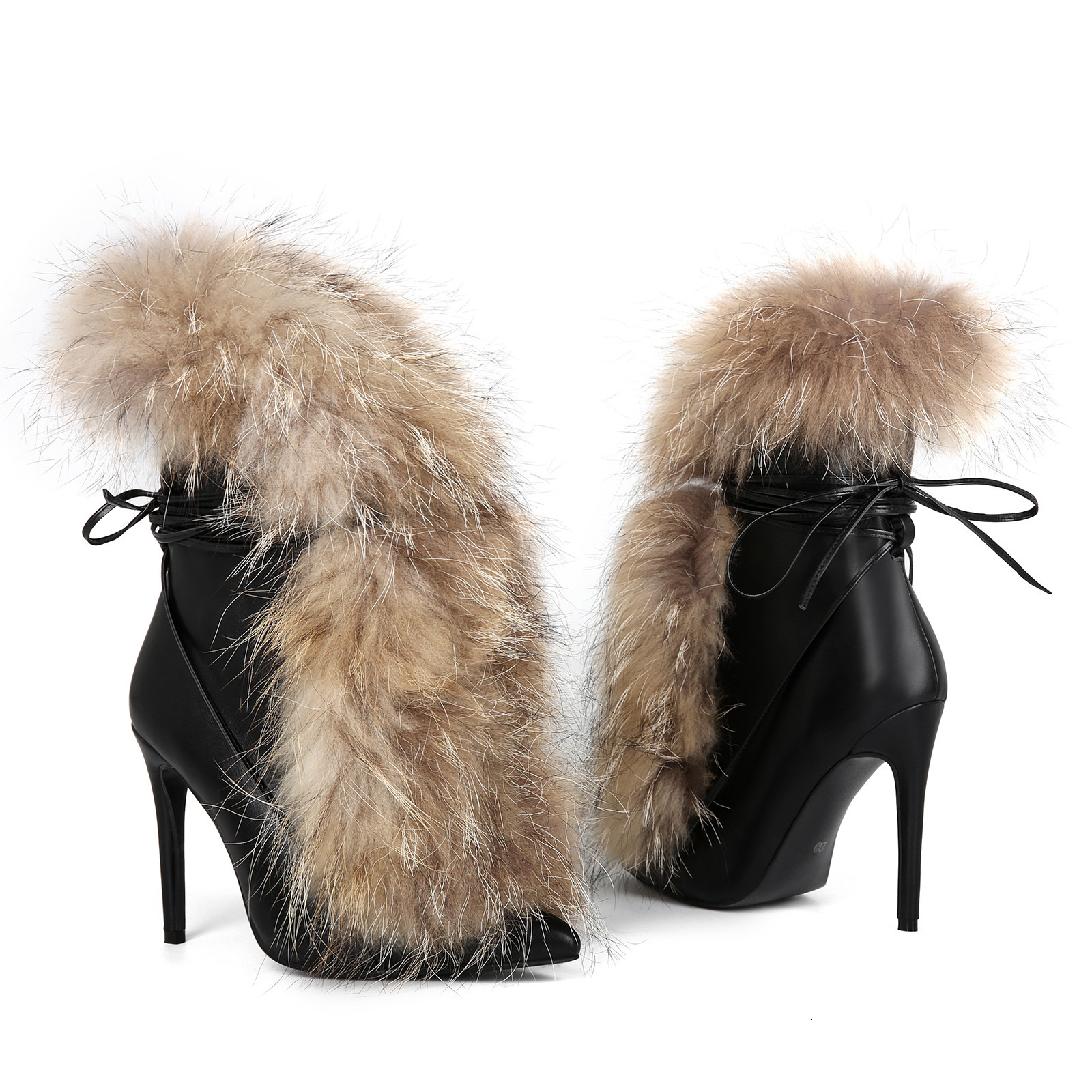 Sexy Party Fashion Furry Pointed Toe Stiletto High Heel Plus Size 44 Womens Short Boots 250919