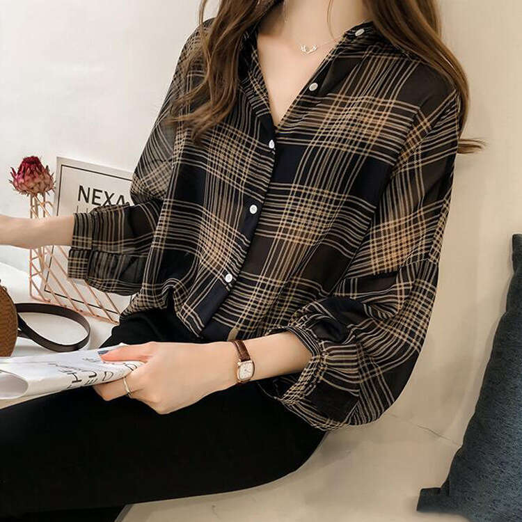Spring And Autumn Fashion New Chic Loose BF Plaid Women's Long Sleeve Hong Kong Top Korean Style Shirt Jacket B5