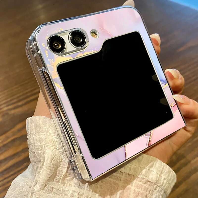 Marble Pattern Transparent Phone Case Galaxy Flip 6 5 4 3 Clear Hard Folding Cover For Samsung Z Flip6 Flip5 Flip4