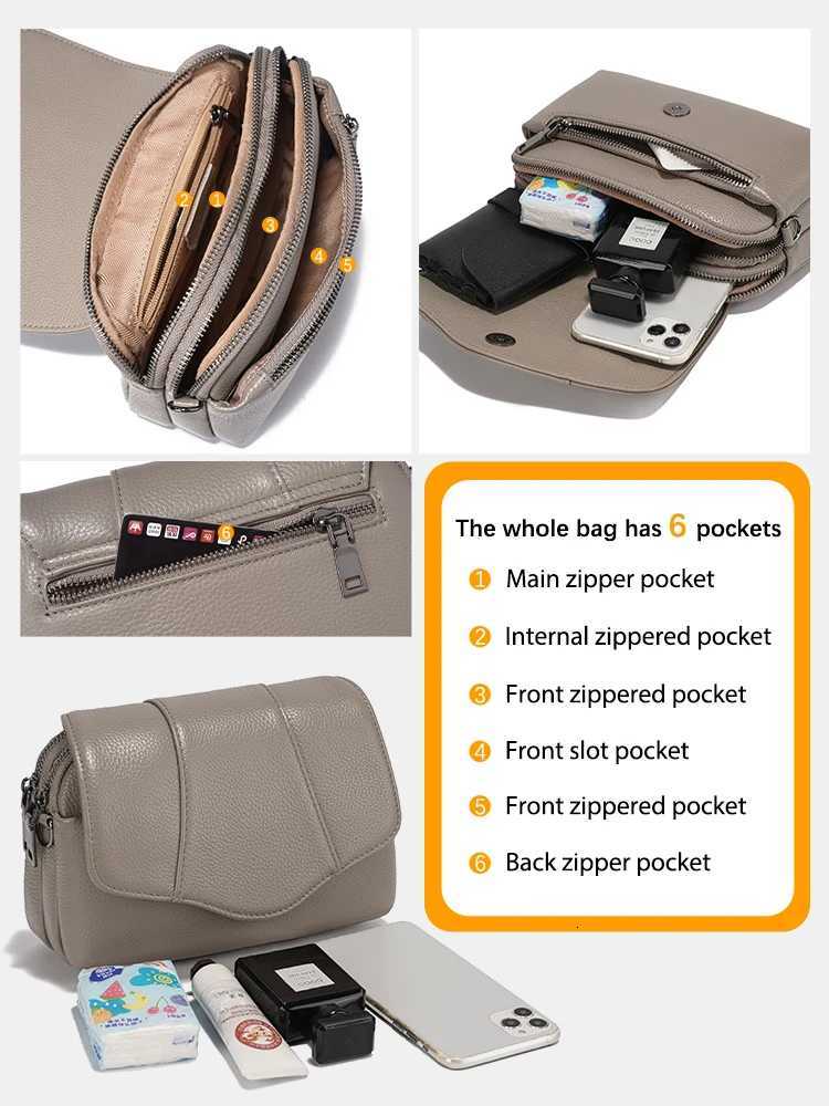 Zency 2025 Genuine Cowhide Leather Crossbody for Women Simple Multi-compartment Shoulder Handbag Satchel Cow Skin Khaki Beige Z251104