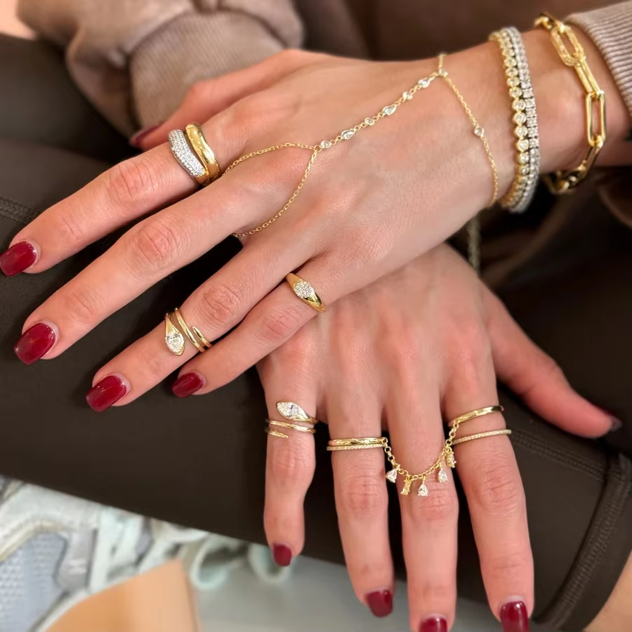 2025 New Fashion Gold Plating Water Drops Tassel Chain Ring Bling 5A CZ For Women Girl Double Layer Personalized Jewelry