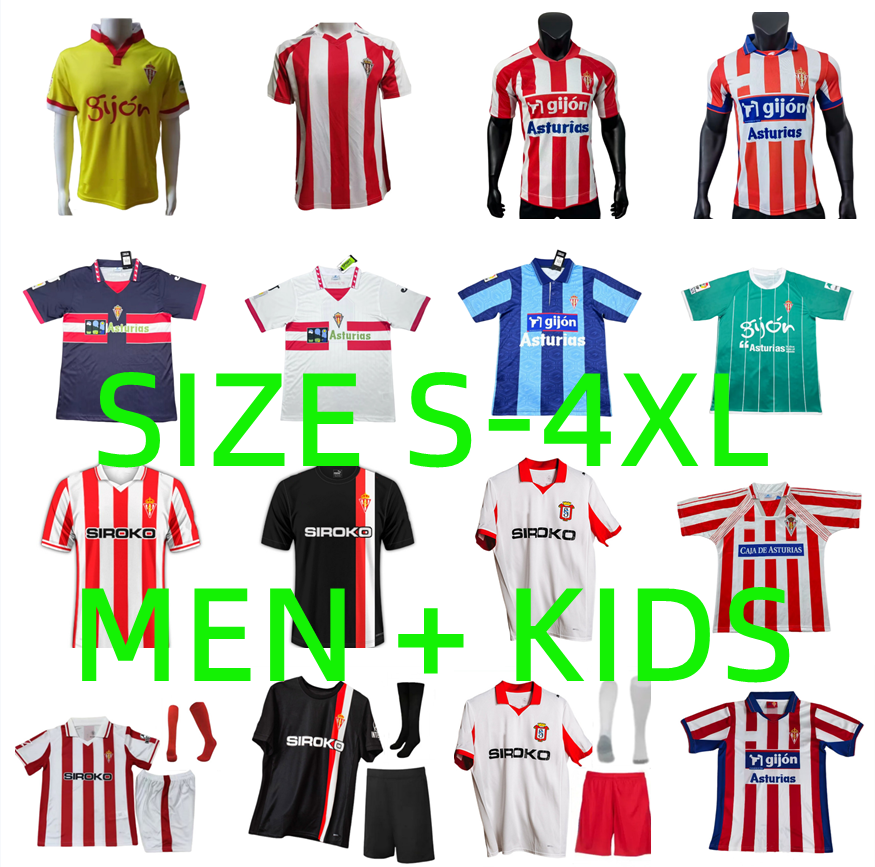 25 26 Sporting de Gijon Soccer Jerseys 84 86 94 95 01 02 08 09 Retro 2025 2026 David Villa Gelabert COTE CAICEDO DUBASIN CAMPOS camiseta de futbol football shirt Men kids