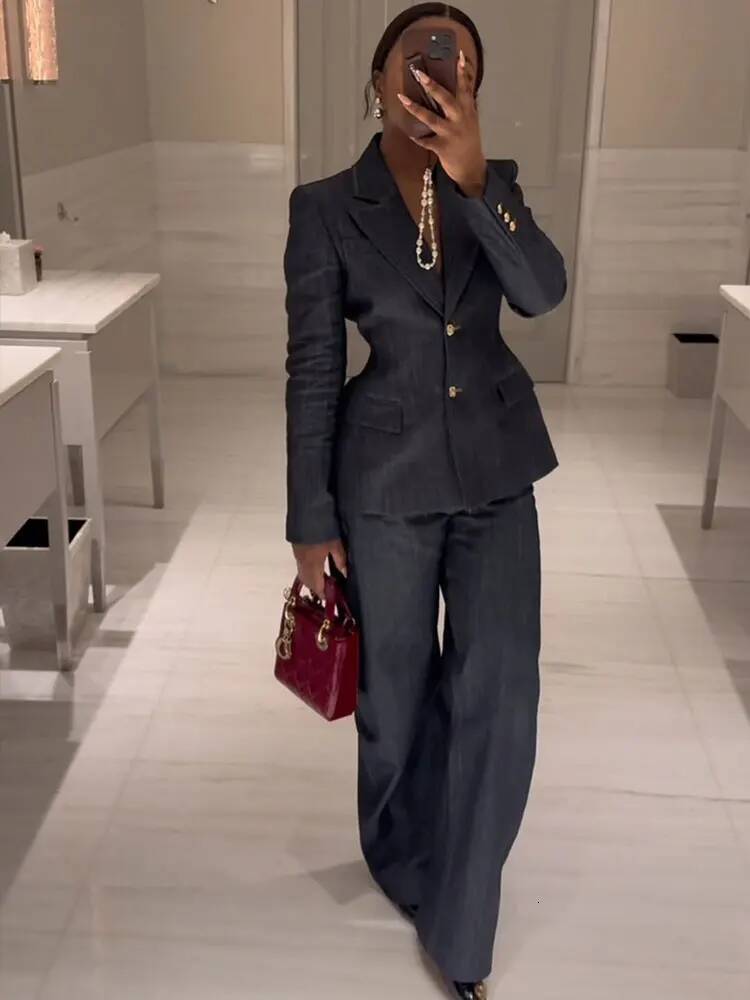 winter jacket women HH Women Denim Blazer Coat Single Breasted Long Sleeve Lapel Suit Jacket With Pockets Female 2025 Spring New Fashion Outwear