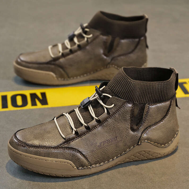 Large size winter plush Martin high top elastic band, warm cotton boots, men's casual leather shoes 9606