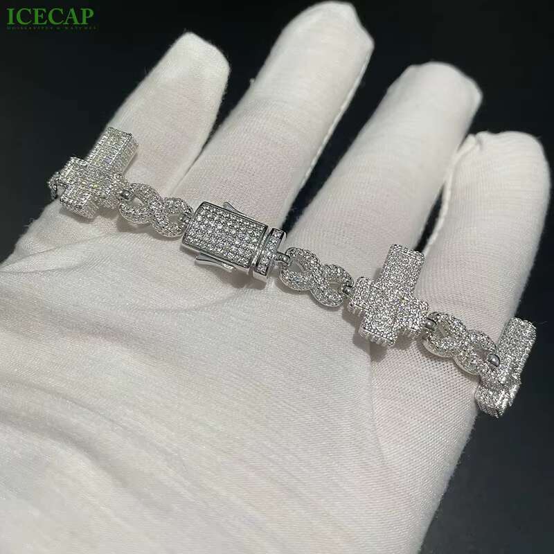 Fashion Jewelry Cross Bracelets Moissanite Pass the Diamond Tester Cuban Link Chain With 925 Silver Bracelet
