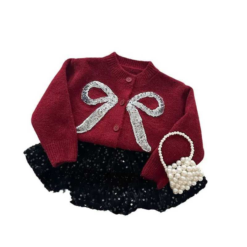 MILANCEL New Winter Kids Sweater Set Cute Bow Girls Knitted Cardigan Sequin Short Skirt Loose Korean Children Outfit 2PCS Y251105