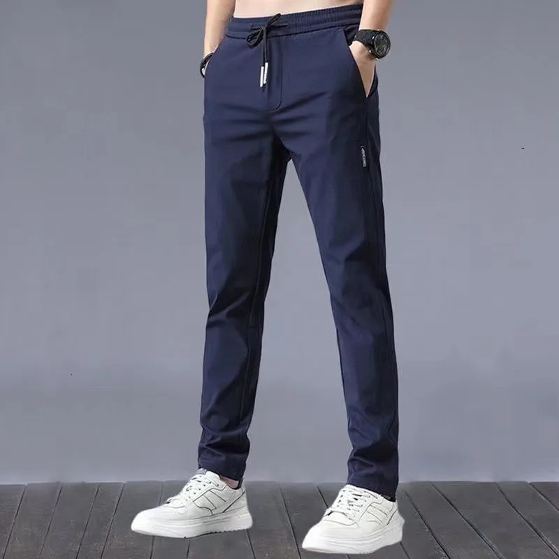 2025 summer slim Korean version plus size trendy straight tube light business ice silk casual pants for men slim fit pants 251104