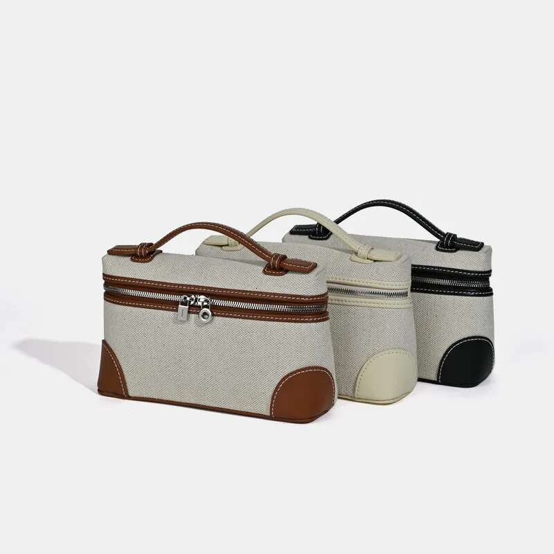 UWUW Women's Small Square Box 2025 Fashion Canvas Patchwork Leather Double Zipper Crossbody Single Bag High Quality