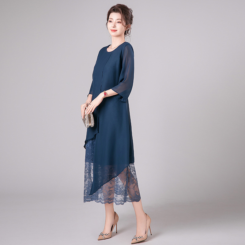 Plus Size Chiffon Dress 2025 Autumn New Slimming Belly Covering Fashionable Age-Reducing Party Trendy Dress 241010