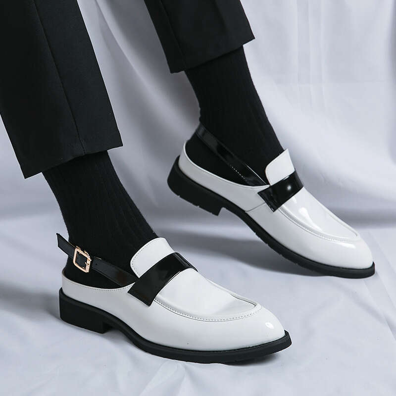 Large size back strap loafers for men, sizes 38-45, patent leather glossy surface, British half drag bean bun scalp sandals