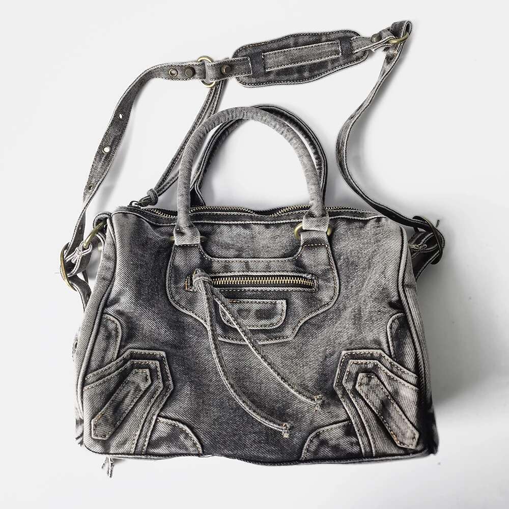 Motorcycle Retro Washed Denim Splicing Tassel Shoulder Handheld Crossbody Bag Vintage Youth Women's Bags Fashion Party 2025