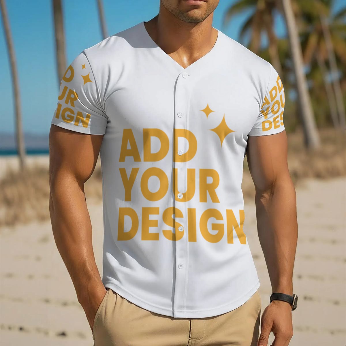 Men's Short Sleeve Baseball Jersey, All-Over Print Breathable Athletic Shirt, Custom Team Uniform 100% Polyester Button Placket