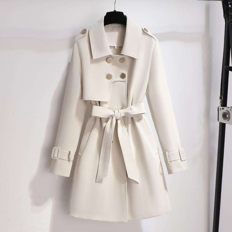 Windbreaker Jacket For Women, Petite Size, Spring And Autumn New Korean Style, Elegant Waist-Cinching Mid-Length British Style Coat B5