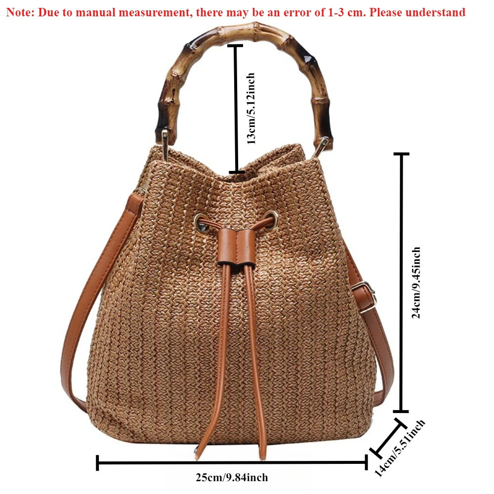 Summer Beach Straw Bucket Bags Weave Tote Bag Female Bohemian Shoulder Bags for Women Lady Travel Handbags and Purses 251104