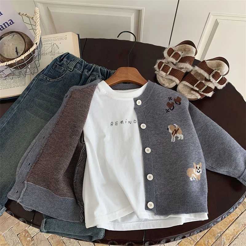 Boys and Childrens Sweater 2025 Youth Autumn New Product Single breasted Casual Top Childrens Clothing Boys and Dogs CoatT251105