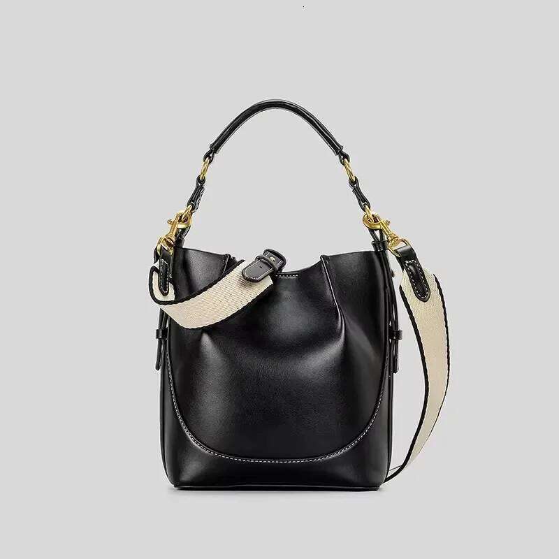 New Panelled Canvas Large Capacity Bucket Bag Designer Women Handbags Pu Leather Shoulder Crossbody Bags With Wide Strap 251105