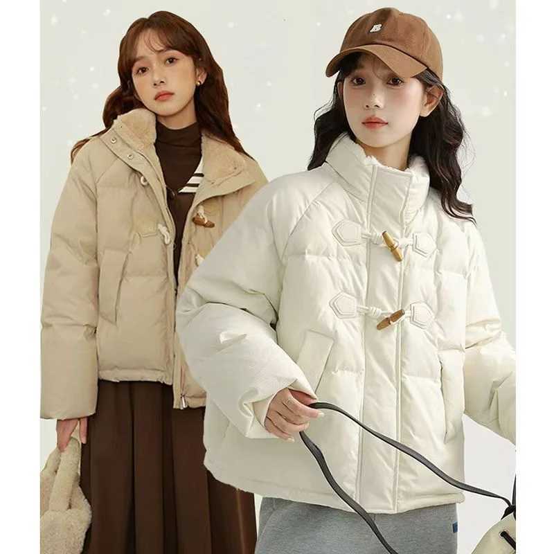 Horn Buckle Down Jacket Womens Autumn And Winter 2025 New Fashion Short Loose Cotton-padded Jacket Korean Short Padded Coat TopT251105
