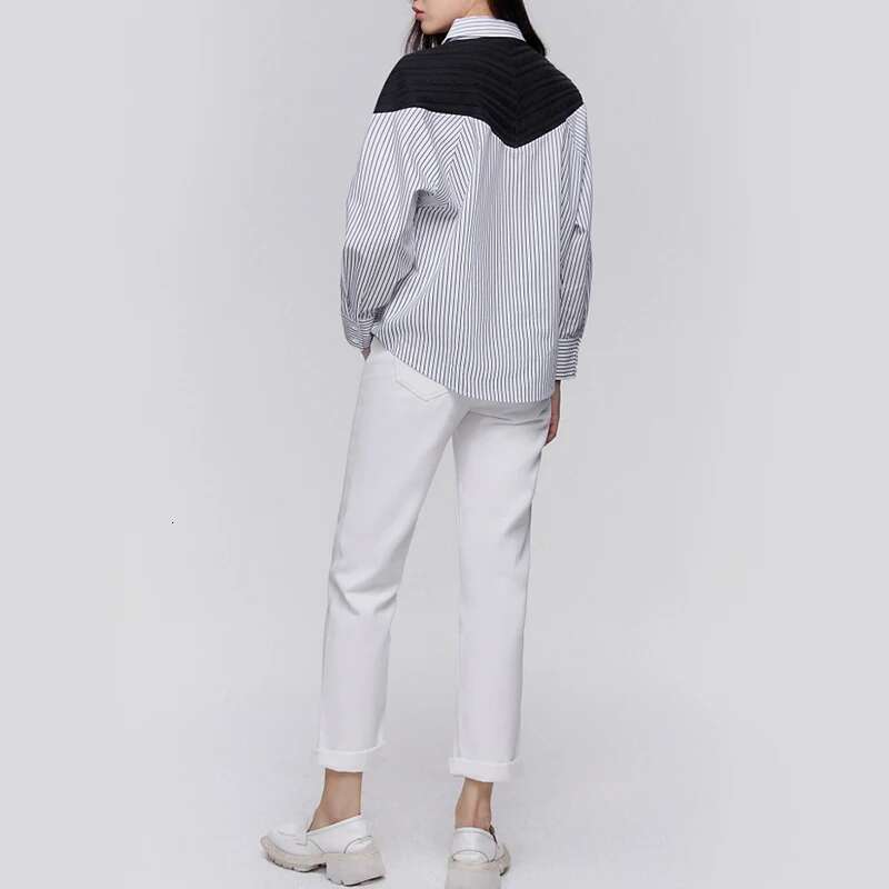 High-End And Elegant Commuting Office Women's Shirt With Patchwork Stripes Loose Casual Ladies Fashion Shirts