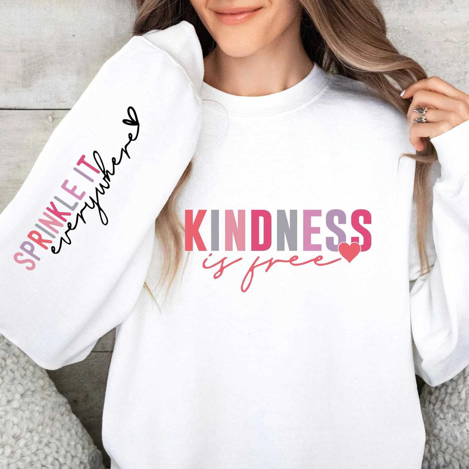 Autumn Winter Womens Hoodie Kindness Is Free Letter Prints Sweatshirt Soft Breathable Loose Crewneck Pullover Casual ClothingT251105