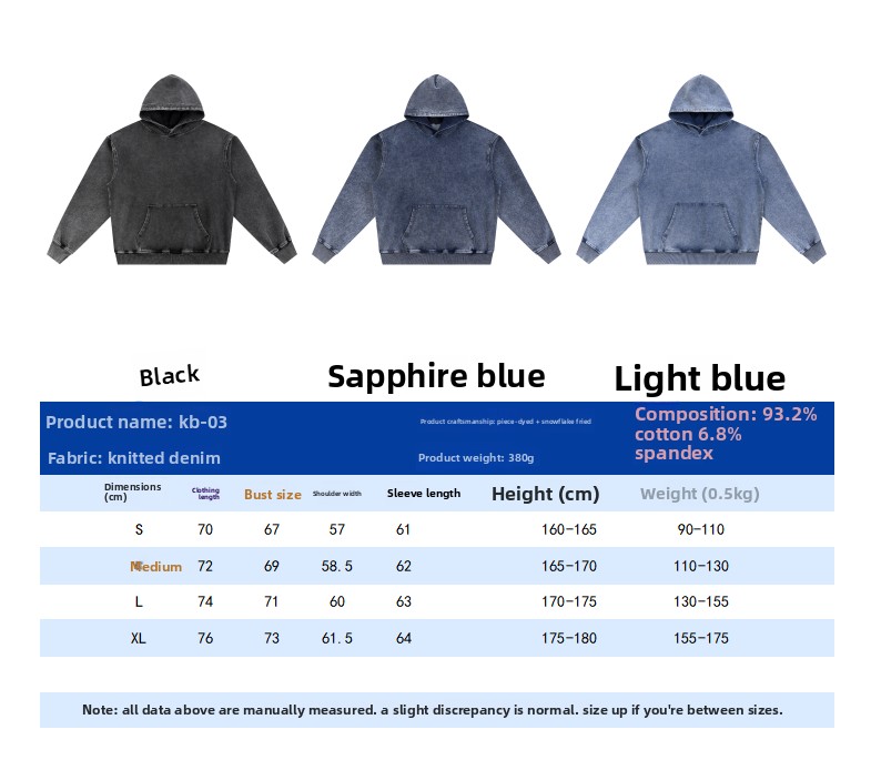 BLNCG Men's Washed Distressed Hoodie, Retro Style Pullover, Customizable, 3 Colors for Men & Women-KB-03
