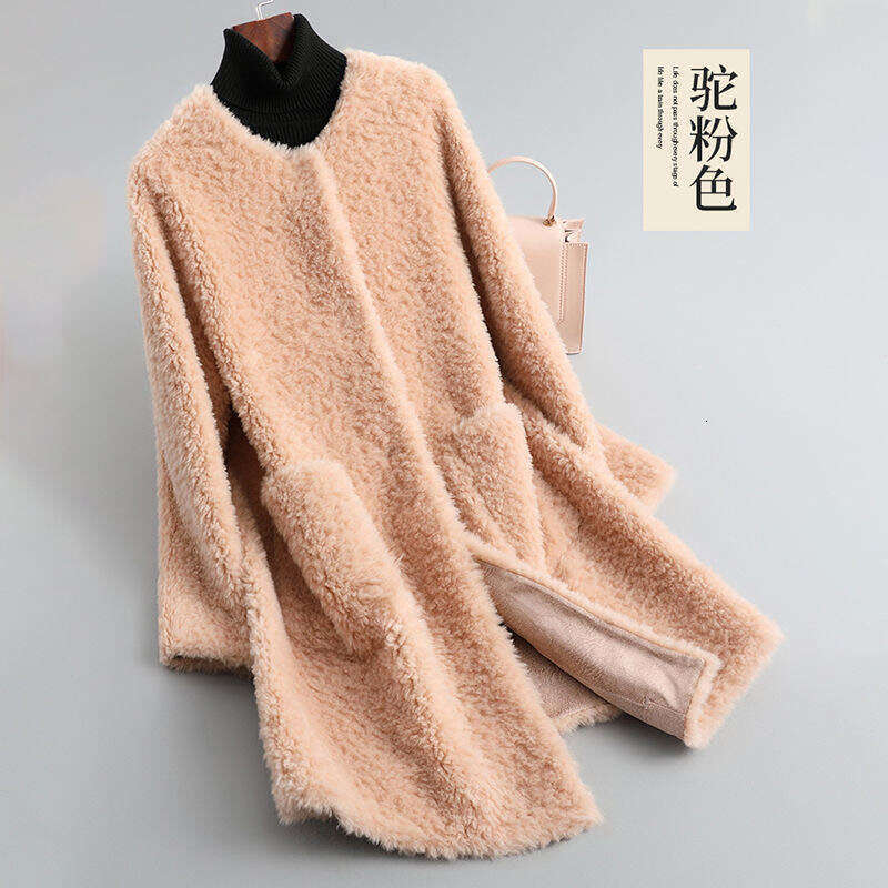 Grain Sheep Shear For Women, Mid-Length Lamb Wool Faux Fur One-Piece Winter Coat B5