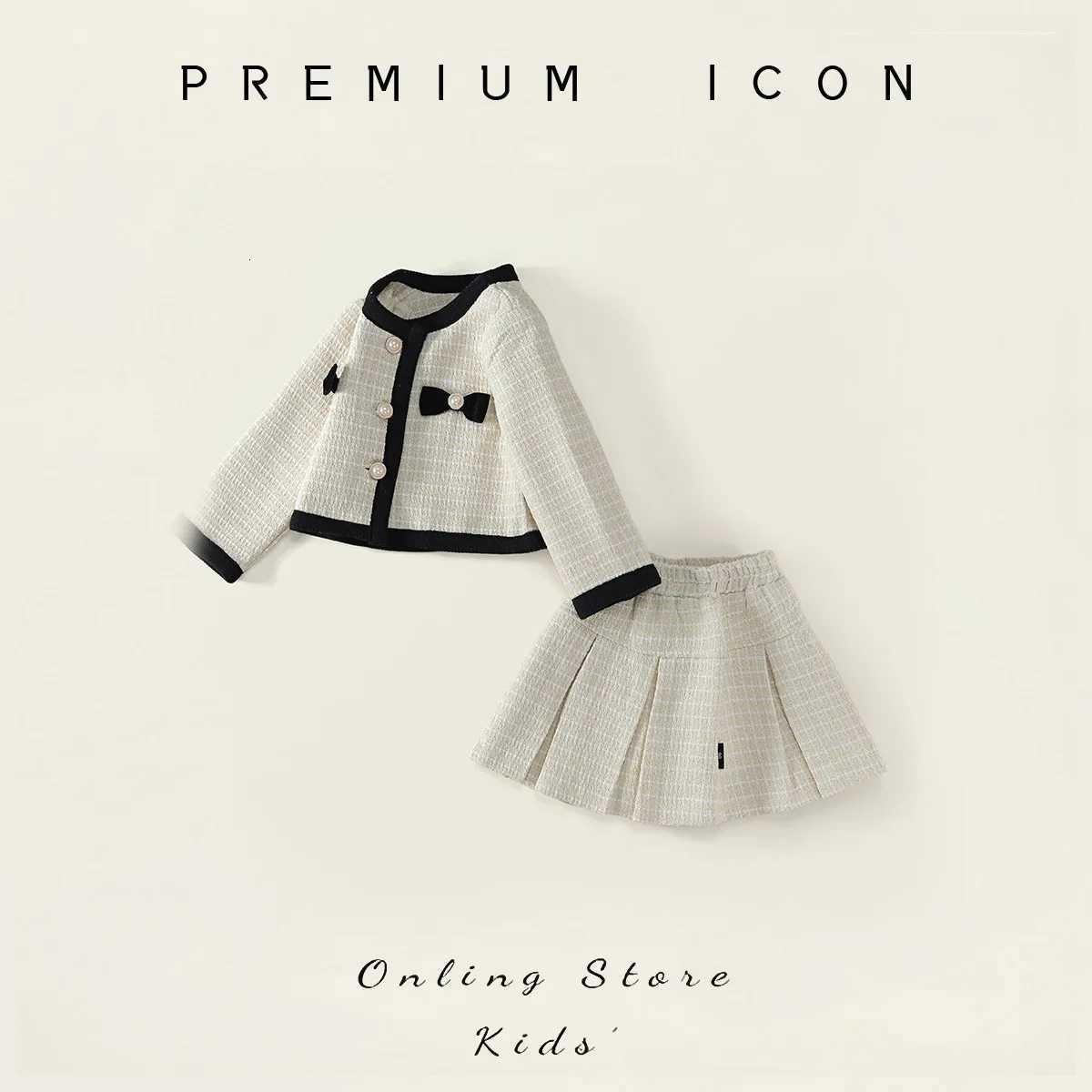 Childrens Sets Toddler Girls Autumn Tweed Jacket Pleated Skirt Set Korean Style Two-Piece Outfit Luxury Celebrity Wind Y251105