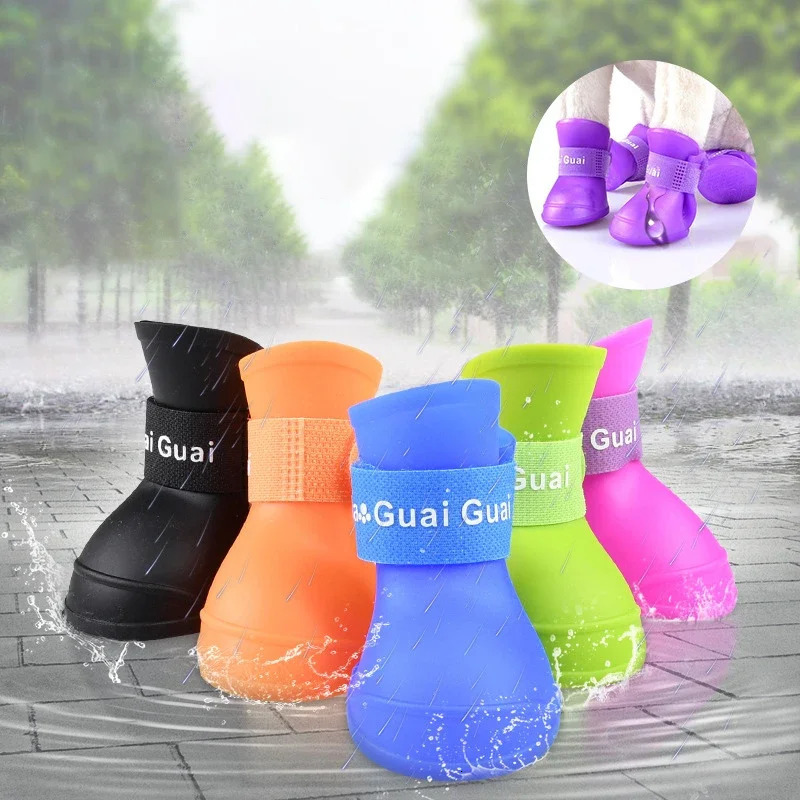 4Pcs Pet Dog Shoes Candy Color Waterproof Booties Rubber Small Medium Large Dogs Cats Outdoor Shoe Ankle Boots Pet Accessories 250402