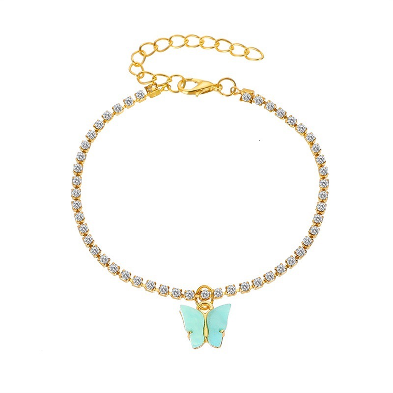 New Creative Shiny Rhinestone Anklet Ins Style Simple Butterfly Pendant Women Trendy Beach Foot Jewelry