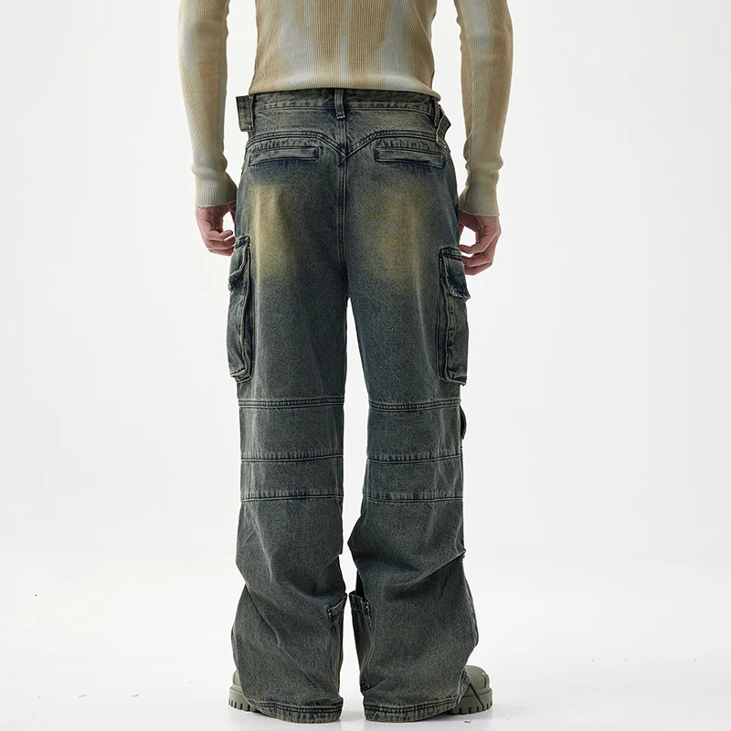 lightweight American street heavyweight jeans mens fashion retro multi pocket work pants mens loose wide leg pants 250402
