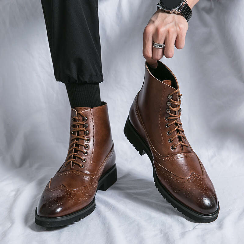Large polished high top shoes, sizes 38-46, boots, 2023 autumn/winter new item, Block men's leather boots