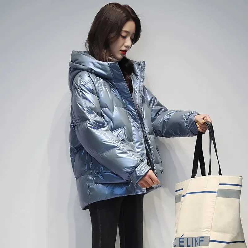 Short Down cotton Jacket For womens Winter 2025 New Glossy Fashion Loose Thick Coat Female Casual Cotton Hooded Parka JacketsT251105