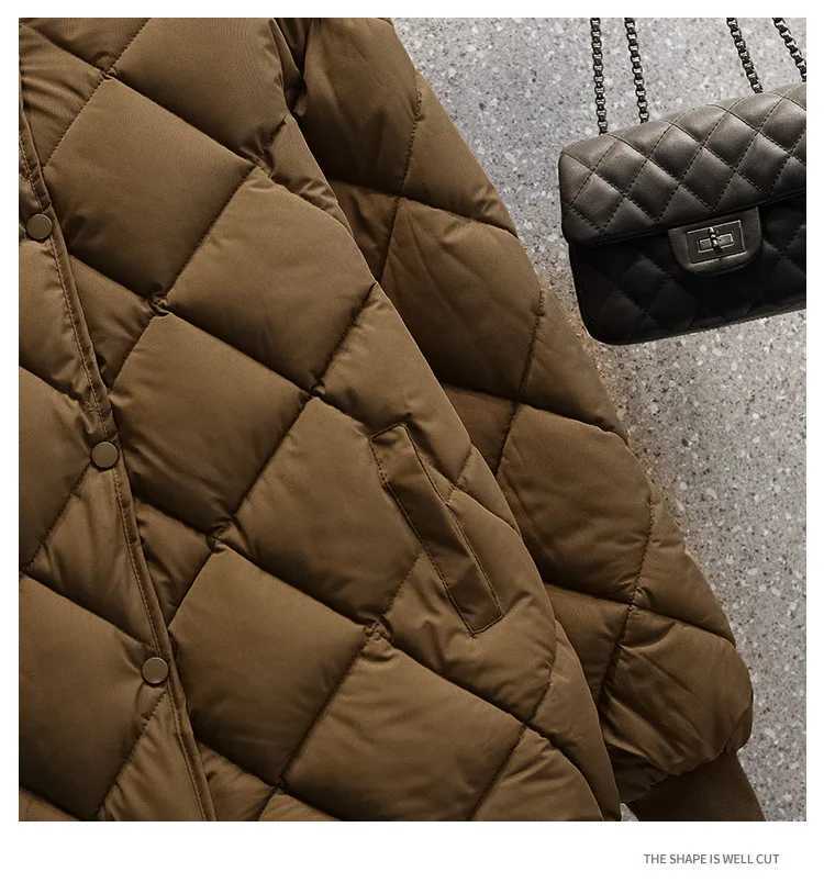 Short Down Cotton Jacket For Women 2026 New Autumn Winter O-neck Long Sleeve Light Diamond Casual Jacket Outerwear CoatT251105