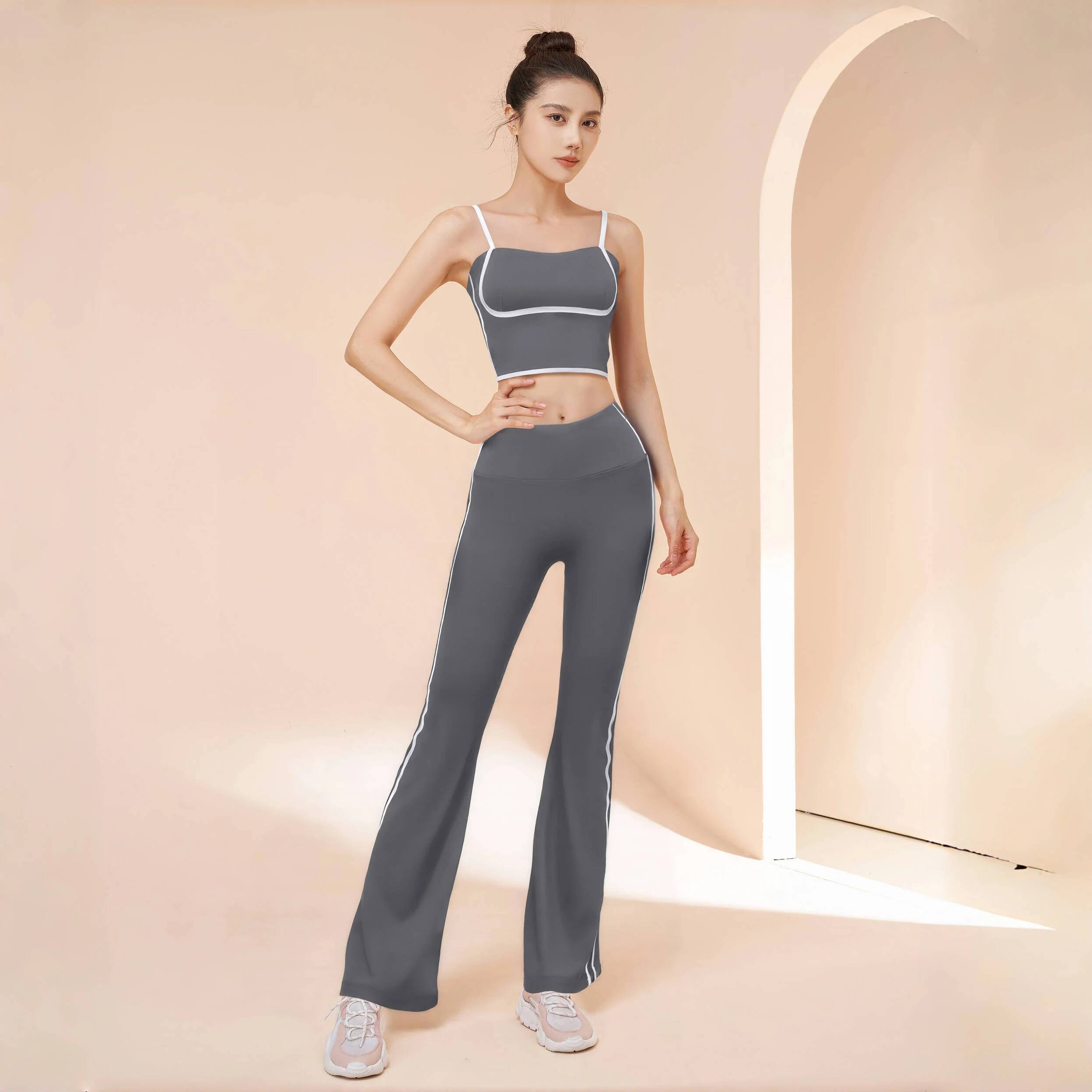 winter jacket women New Striped Fashion Set Women Gym Clothes Sexy Sports Bra High Waist Yoga Flared Running Hip Lift Fitness Pants