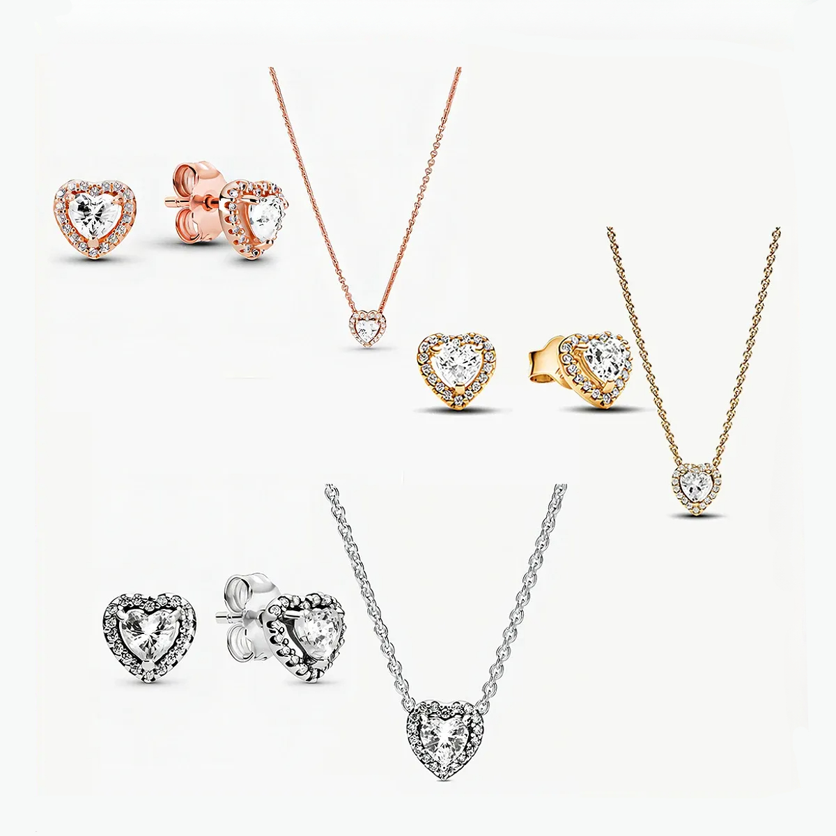 925 Silver Fitted Necklace Pendant, Heart-shaped Sparkling Elevated Heart-shaped Earrings, Women's Jewelry Gift, Free Shipping