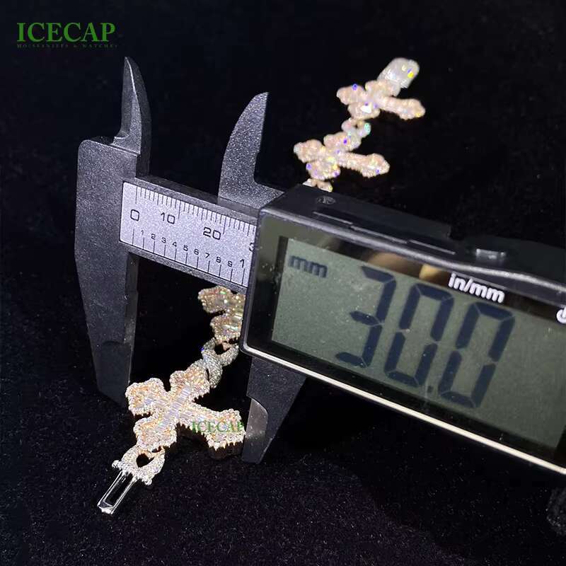 Icecap Custom Cross Cuban Bracelet Hip Jewelry VVS Moissanite Diamond Bracelet 925 Sterling Silver Charm Bracelet for Bulk