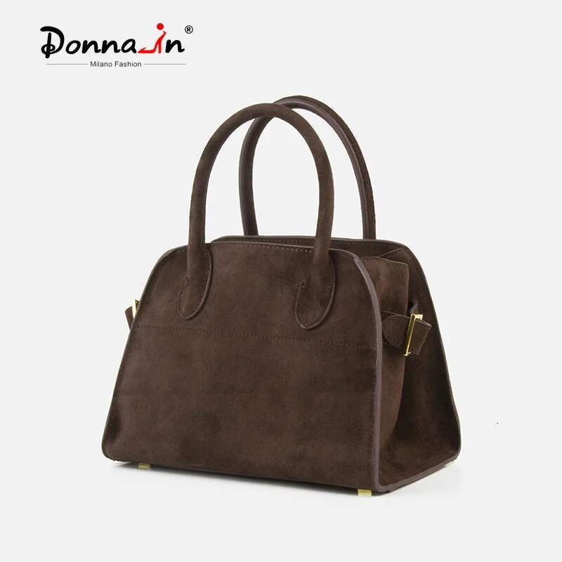 Donna-In Genuine Suede Commuter Tote Bag For Work Travel Real Cow Leather Handbag With Removable Shoulder Strap