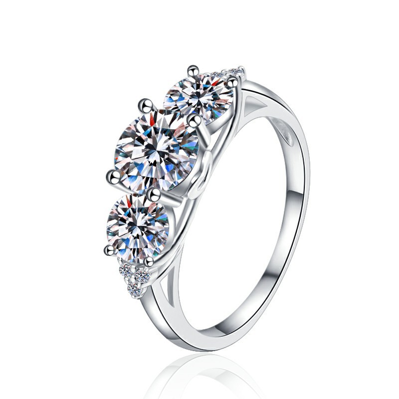 s925 pure silver ring designer jewelry women Moissanite ring for women Proposal Three Life Stone Diamond Ring Girls Wedding Engagement Jewelry Gift - view 3