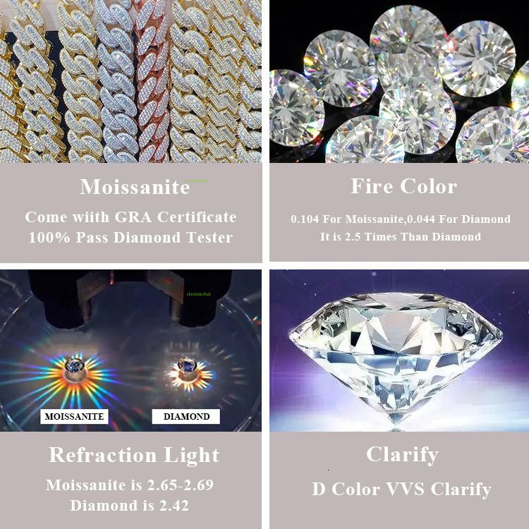 jewelry chains for men 14mm bracelet women sier k chain pass dia tester GRA VVS moissanite cuban necklace personalize gift
